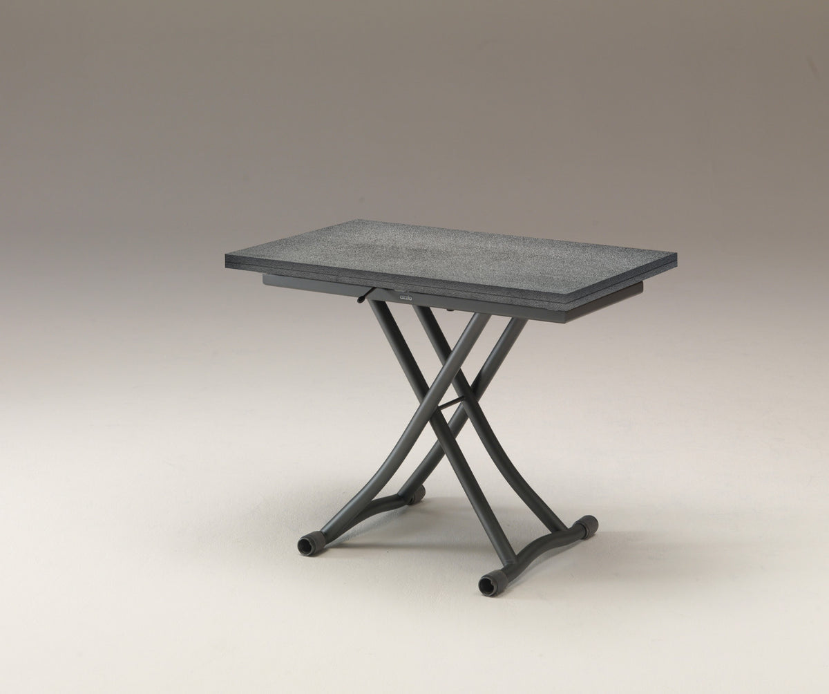 Table extensible moderne SYDNEY Mélaminé Pietra avec plateau effet pierre et piétement en métal noir, design épuré idéal pour optimiser l’espace dans un intérieur contemporain.