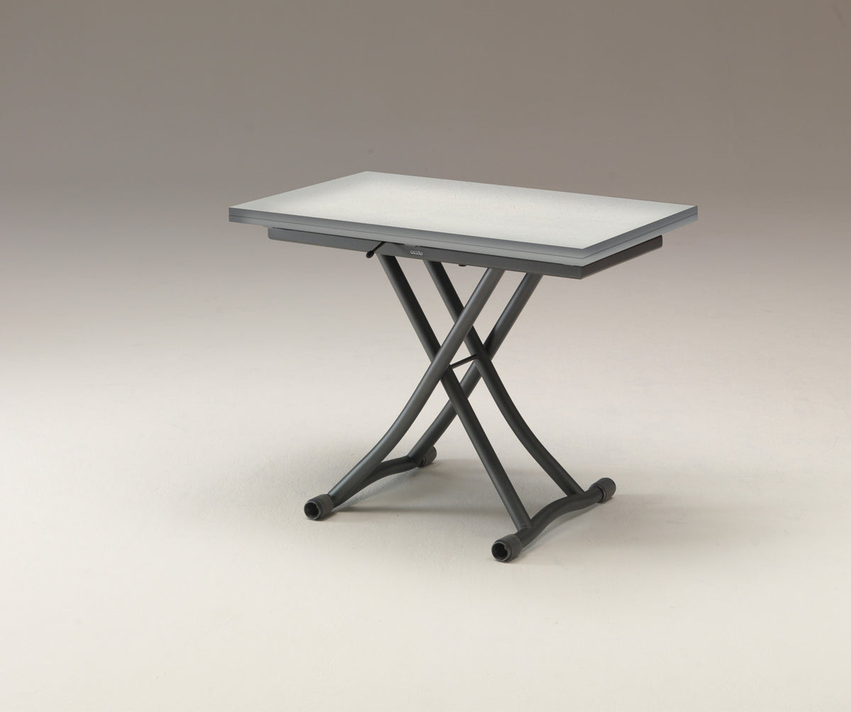 Table extensible moderne avec plateau blanc et structure métallique grise, modèle SYDNEY Mélaminé Bianco spatolato, design fonctionnel et élégant pour votre intérieur.