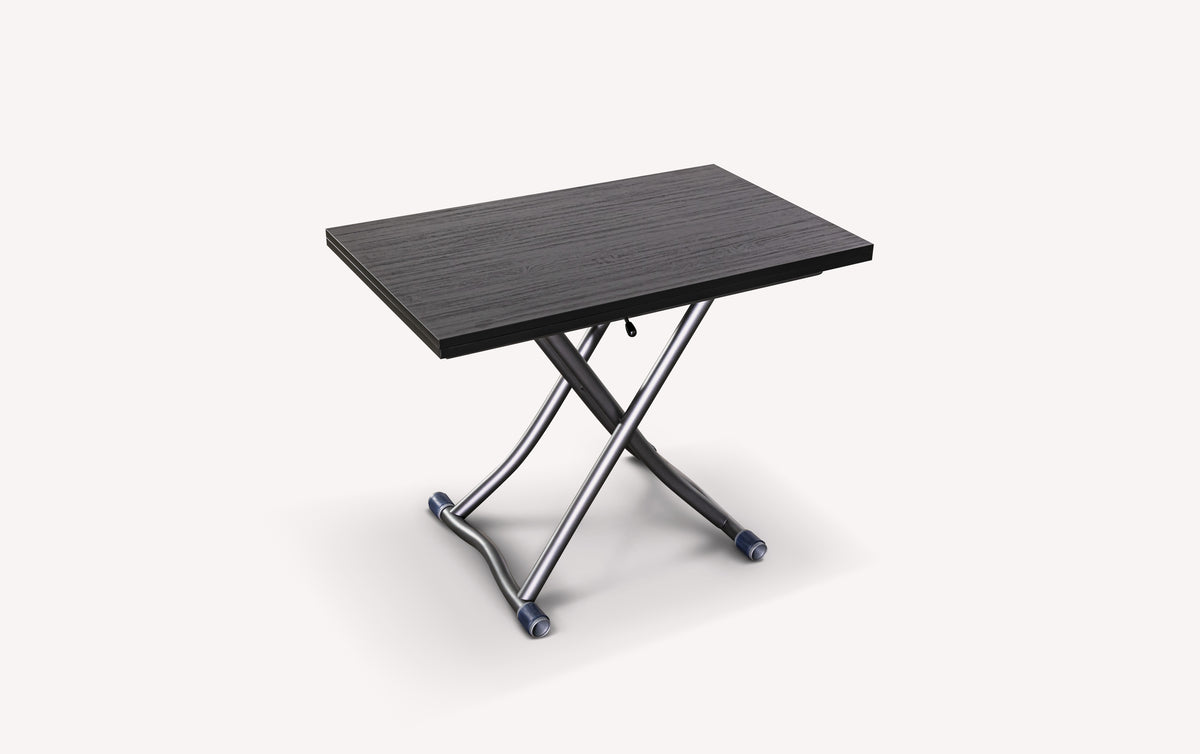 Table extensible noire avec pieds métalliques croisés, modèle Sydney