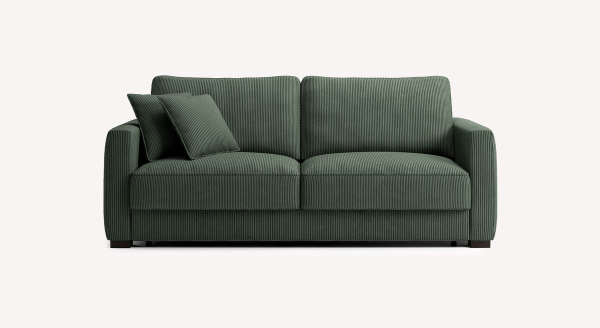 Canapé convertible Cocoon Lincoln en tissu vert sapin avec coussin assorti
