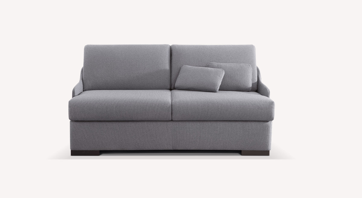 Canapé convertible en tissu gris Bentley, modèle Terra, avec coussin assorti