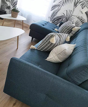 Canapé d'angle convertible Soho angle en bleu, dans un salon