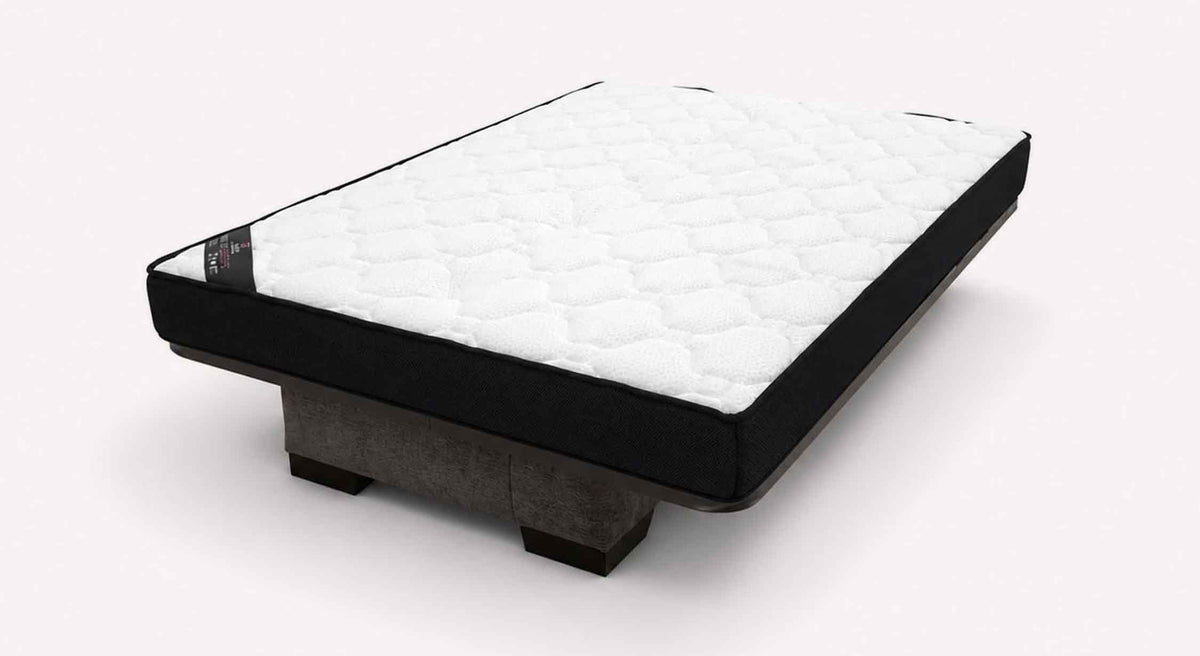 Matelas confortable et épais pour canapé convertible LEON Misterio Poivre, offrant un couchage de qualité avec un design moderne en blanc et noir.