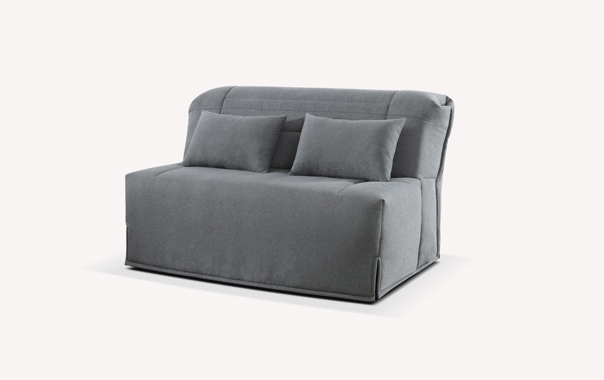 Banquette BZ modèle Simone en tissu gris Atlanta, avec deux coussins assortis