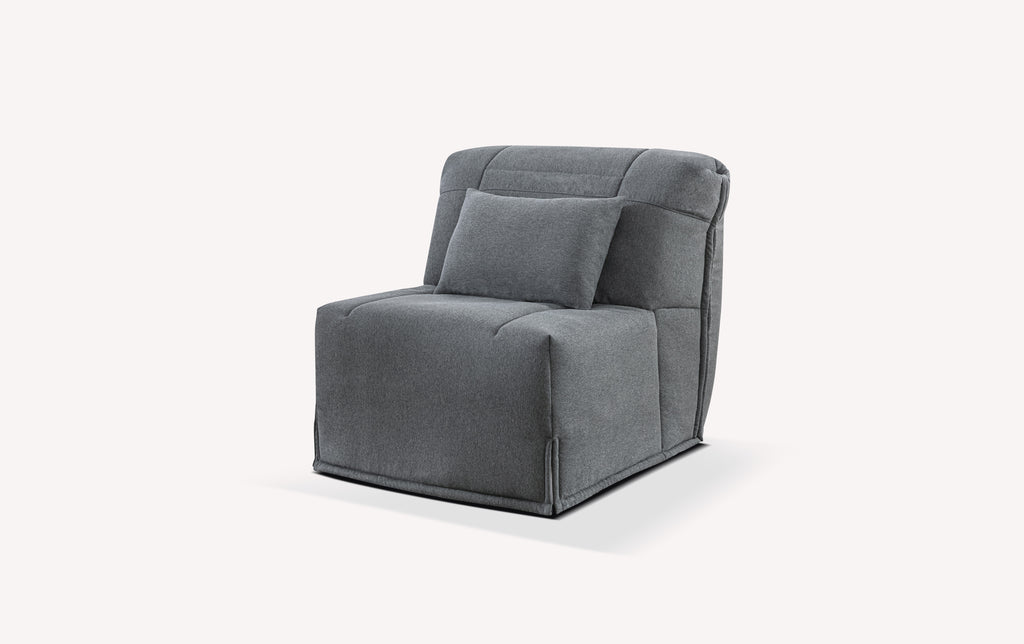 Banquette BZ Simone en tissu gris Atlanta, design moderne et compact, avec coussin assorti