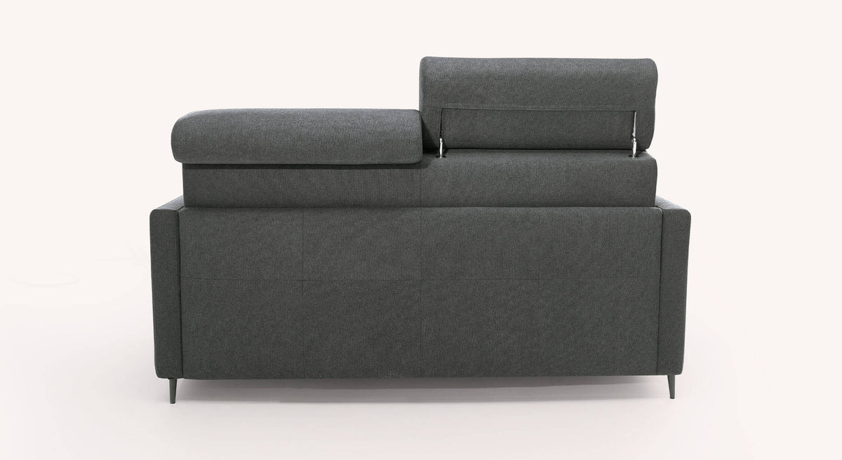 Canapé AMY Austin Anthracite vu de dos avec têtières ajustables et design moderne, idéal pour un salon contemporain et confortable.