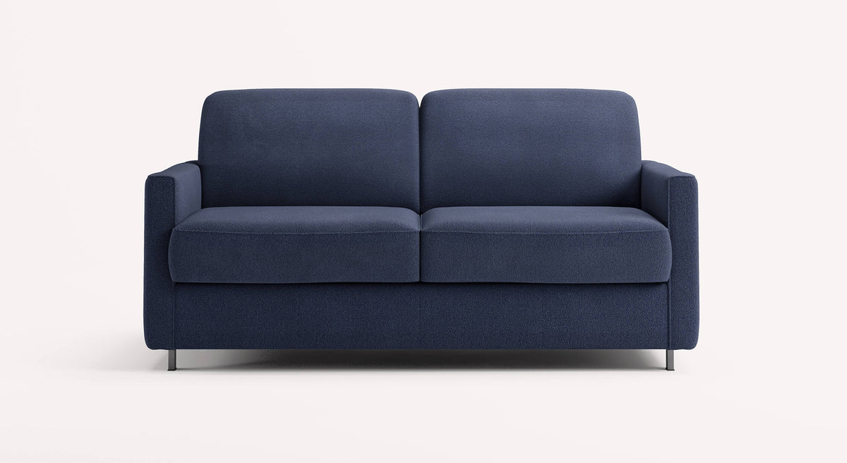 Canapé convertible bleu foncé "Jimmy Innuendo Nuit", design moderne avec accoudoirs et pieds métalliques