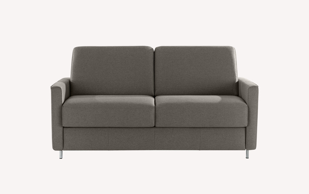 Canapé convertible gris en tissu Luna, modèle Jimmy, avec accoudoirs et pieds métalliques