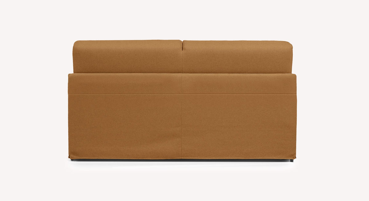 Canapé convertible en tissu couleur cuivre, modèle Lia, vu de dos