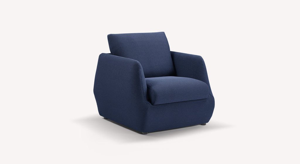 Fauteuil Luz en tissu Vulcano marine, design moderne et élégant, couleur bleu foncé