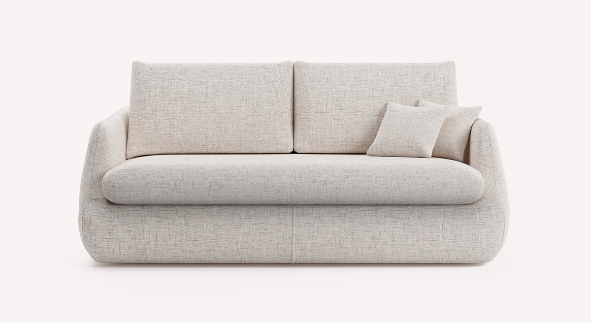 Canapé convertible en tissu gris clair Foster Silver avec coussins assortis, design moderne et épuré