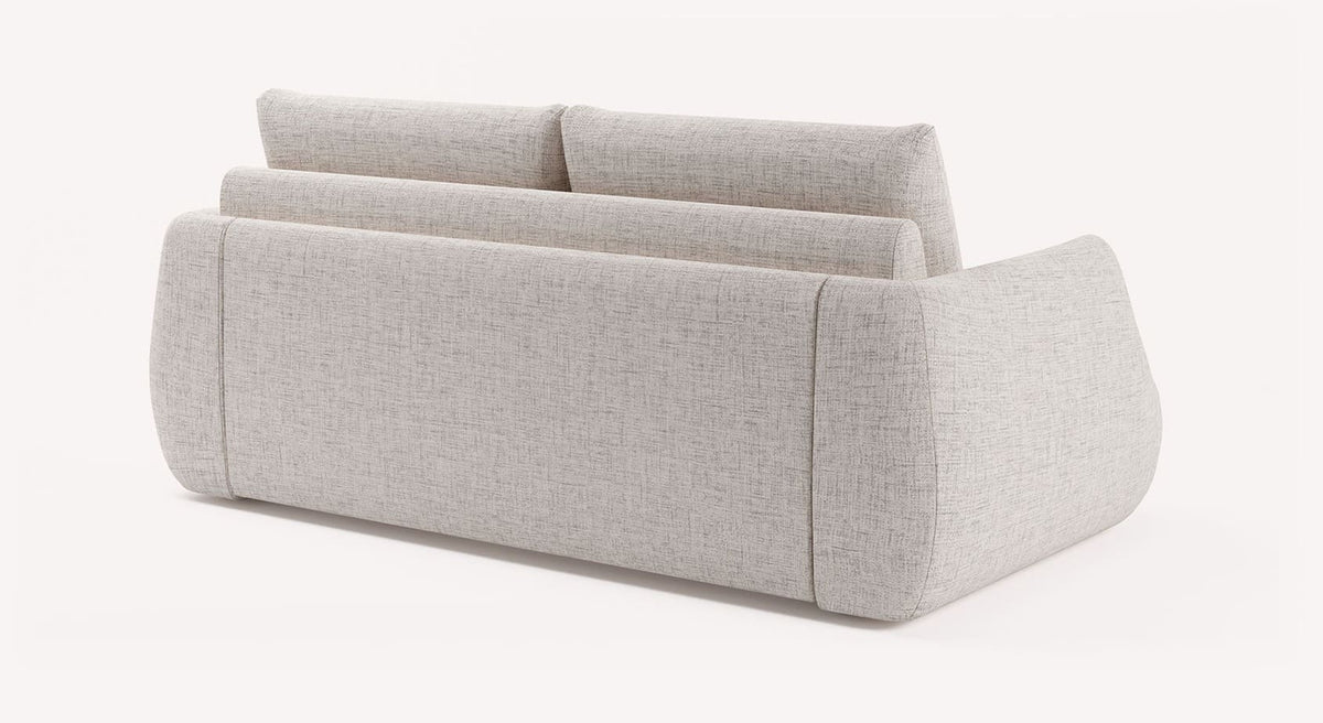 Canapé convertible LUZ Foster Silver en tissu gris clair avec design moderne et lignes arrondies, idéal pour un couchage quotidien et un confort maximal.