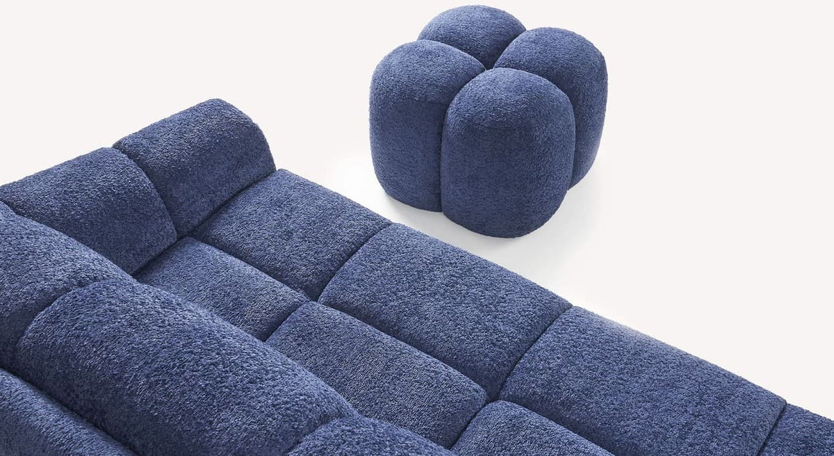 Pouf et canapé en tissu bleu Sogno 702 Ocean, design moderne et revêtement moelleuse