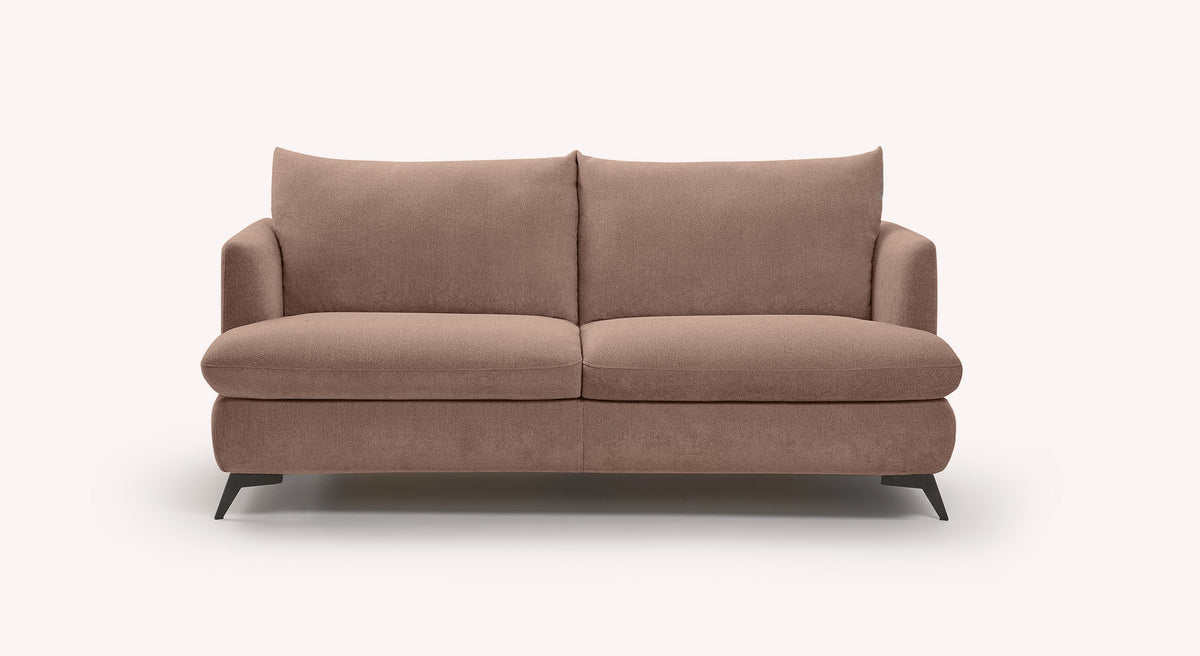 Canapé convertible QUEEN Fixe Innuendo Vieux Rose en tissu doux, design contemporain avec assise confortable et pieds en métal, idéal pour un couchage quotidien.