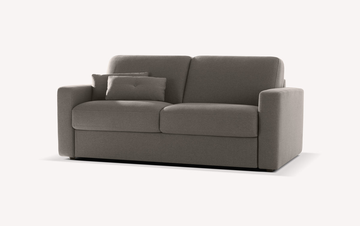 Canapé convertible en tissu gris Luna Brume, modèle Will, avec coussins assortis