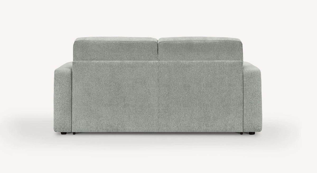 Canapé convertible WILL Misterio Silver vue de dos, tissu gris clair avec design épuré adapté pour couchage quotidien.