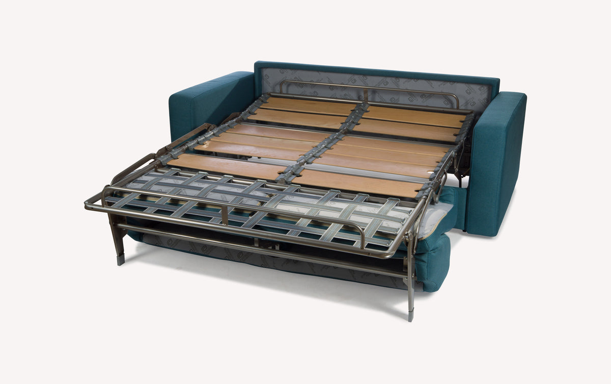 Canapé convertible en tissu Luna Lagon, modèle Will, avec sommier déplié