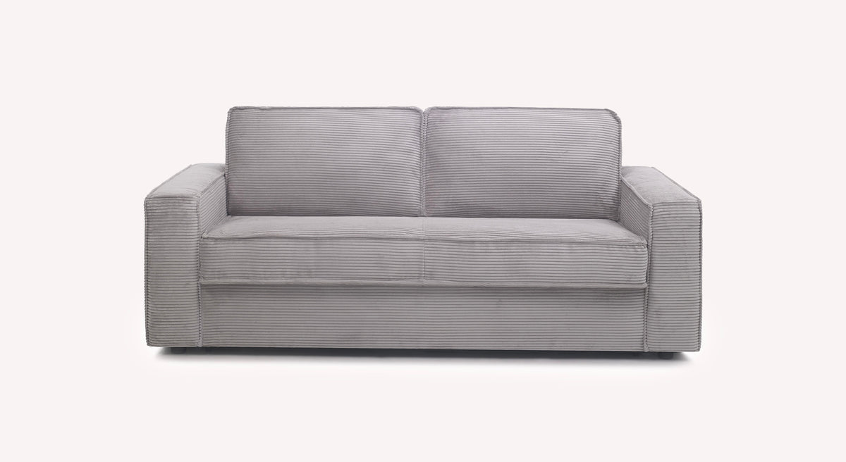 Canapé convertible Ridley Lincoln gris clair avec revêtement côtelé, vu de face