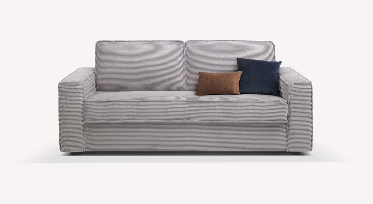 Canapé convertible Ridley Lincoln gris clair avec coussins marron et bleu