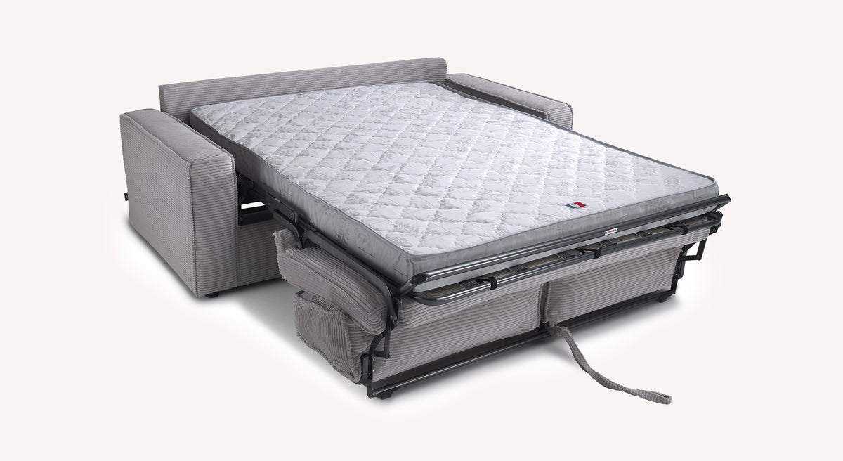 Canapé convertible Ridley ouvert, tissu Lincoln gris clair, avec matelas visible
